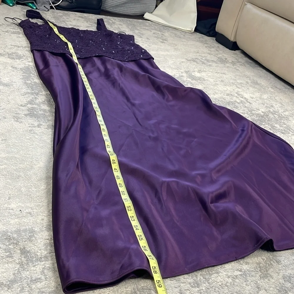 New Alex Evenings Sequin Lace Satin Gown Maxi Dress Square Neck Purple Eggplant